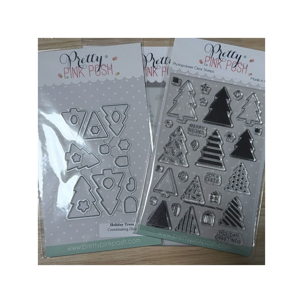 Pretty Pink Posh Holiday Trees Stamps, Dies and stencils